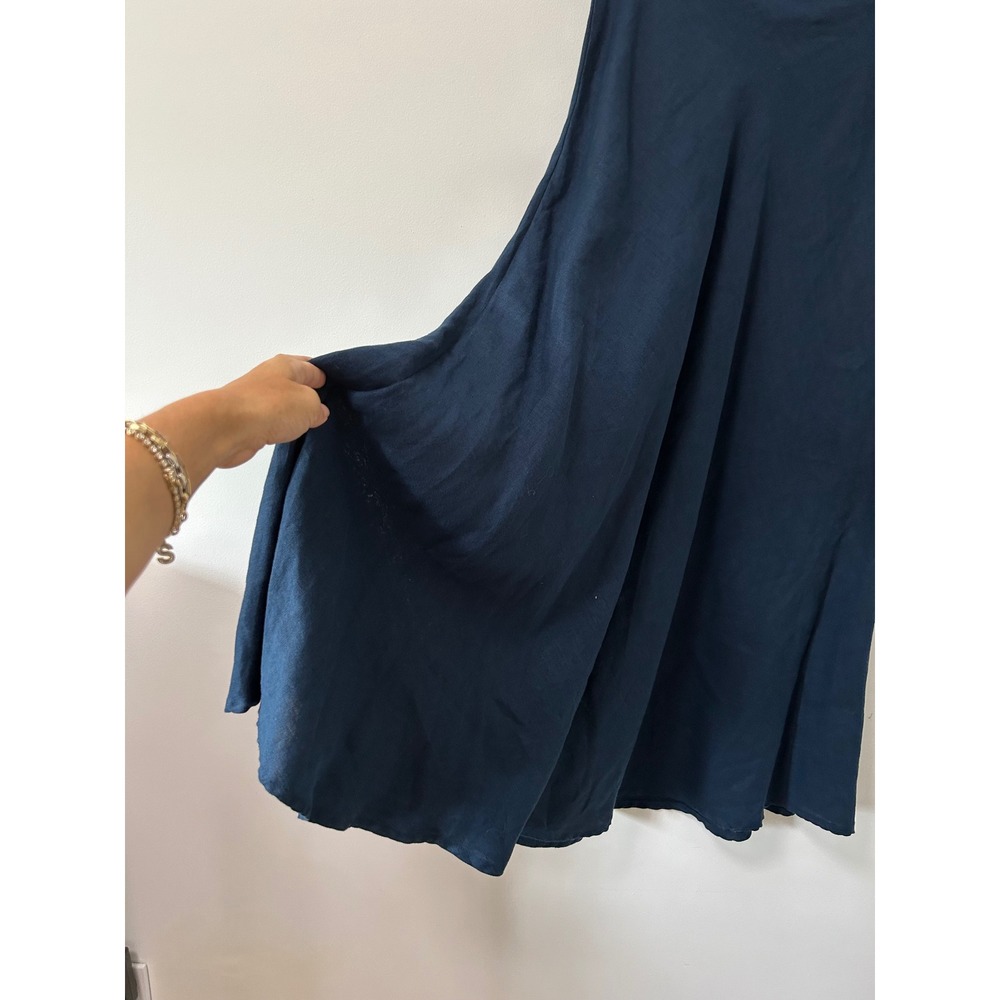 Maiwa Side Button Bias Maxi Skirt Women Large Navy Lagenlook Linen Canada